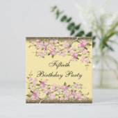 金ゴールドさくらんぼブロッサム50番目の誕生日招待状 招待状 (スタンド正面)