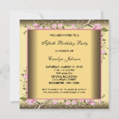 金ゴールドさくらんぼブロッサム50番目の誕生日招待状 招待状 (裏面)