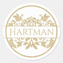 金ゴールドつる植物フローラダマスクエンブレムホワイト ラウンドシール