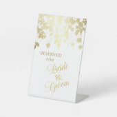 金ゴールドつる植物リーフ縁ど新婦および新郎予約 台座サイン (正面)