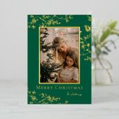 金ゴールドつる植物ワンフォトフレームフォイルホリデーカード 箔シーズンカード (立ち正面)