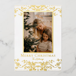 金ゴールドつる植物ワンラージフォトフォイルホリデーカード 箔シーズンカード