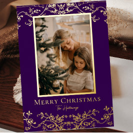 金ゴールドつる植物ワンラージフォトフォイルホリデーカード 箔シーズンカード