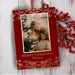 金ゴールドつる植物ワンラージフォトフォイルホリデーカード 箔シーズンカード