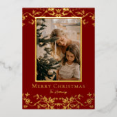 金ゴールドつる植物ワンラージフォトフォイルホリデーカード 箔シーズンカード (正面)