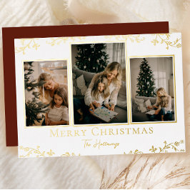 金ゴールドつる植物3フォトフォイルホリデーカード 箔シーズンカード