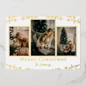 金ゴールドつる植物3フォトフォイルホリデーカード 箔シーズンカード (正面)