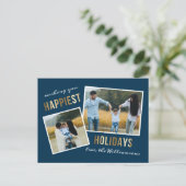 金ゴールドで最も幸せな休日スクリプトクリスマスフォト シーズンポストカード (スタンド正面)