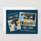 金ゴールドで最も幸せな休日スクリプトクリスマスフォト シーズンポストカード (正面/裏面)