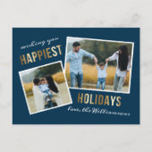 金ゴールドで最も幸せな休日スクリプトクリスマスフォト シーズンポストカード (正面)