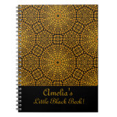 金ゴールドとかわいらしブラックドットアートパターンのパーソナライズ ノートブック (正面)