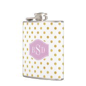 金ゴールドとかわいらし白水玉模様パターンmonogram フラスク (左)
