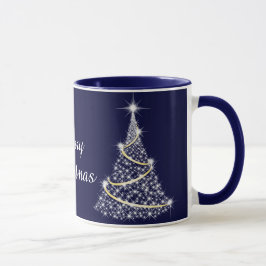 金ゴールドときらめくホワイトクリスマスツリーホリデイ マグカップ