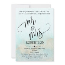 金ゴールドとのティール（緑がかった色）前にミスター&ミセス・カップルシャワー