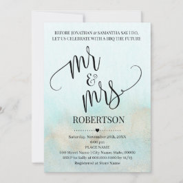 金ゴールドとのティール（緑がかった色）前にミスター&ミセス・カップルシャワー 招待状