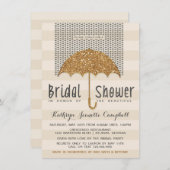 金ゴールドとアイボリーの傘とハートブライダルシャワー 招待状 (正面/裏面)