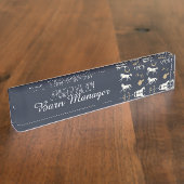 金ゴールドとアイボリーの英国馬のパターン デスクネームプレート (側面)