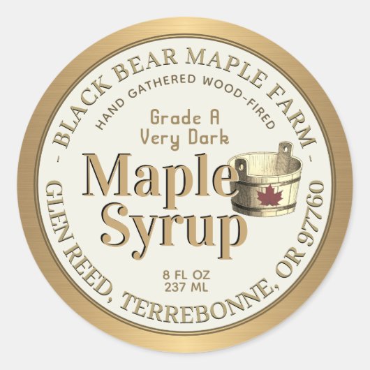 金ゴールドとアイボリーウッドバケツ付きメープルシロップを焼成 ラウンドシール (正面)