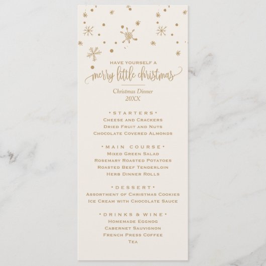 金ゴールドとアイボリースノーフレーククリスマスディナー メニュー (正面)