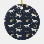 金ゴールドとアイボリー英語の馬のパターン セラミックオーナメント (正面)