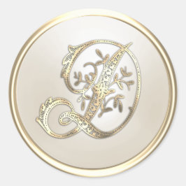 金ゴールドとアイボリー華美イニシャルモノグラムD ラウンドシール