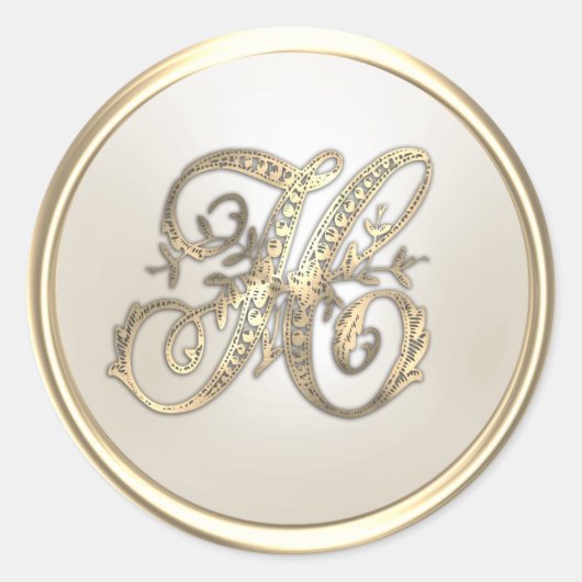 金ゴールドとアイボリー華美イニシャルモノグラムH ラウンドシール (正面)