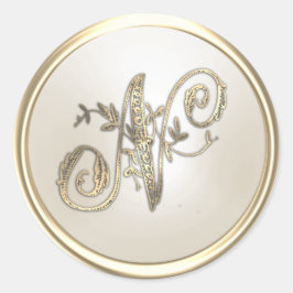 金ゴールドとアイボリー華美イニシャルモノグラムN ラウンドシール