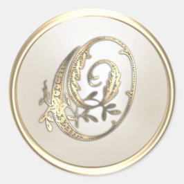 金ゴールドとアイボリー華美イニシャルモノグラムO ラウンドシール