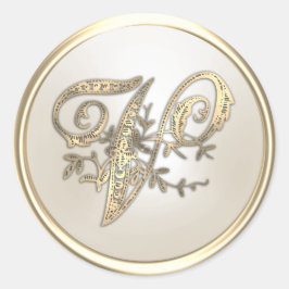 金ゴールドとアイボリー華美イニシャルモノグラムV ラウンドシール