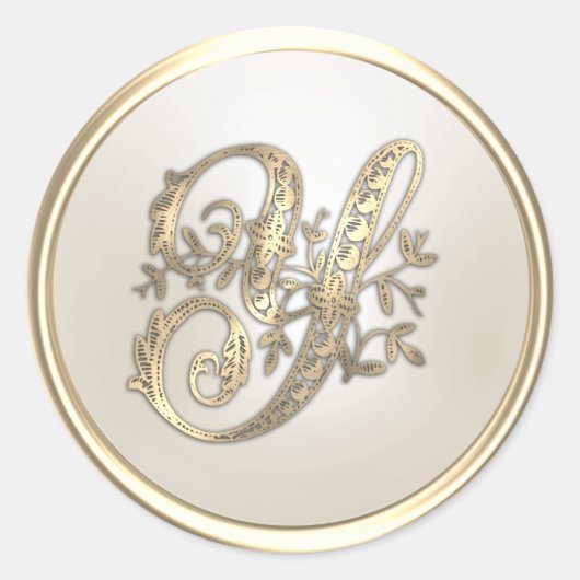 金ゴールドとアイボリー華美イニシャルモノグラムY ラウンドシール (正面)
