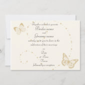 金ゴールドとアイボリー蝶テーマ結婚式招待状 招待状 (正面)