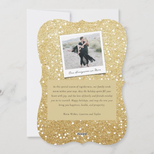 金ゴールドとアイボリーJoyeux Noelクリスマススタイリッシュ写真 シーズンカード (裏面)