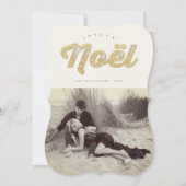 金ゴールドとアイボリーJoyeux Noelクリスマススタイリッシュ写真 シーズンカード (正面)