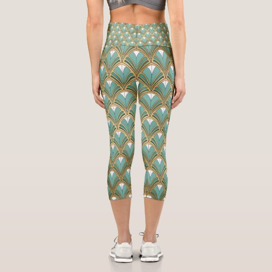 金ゴールドとアクアアールデコ幾何学模様 カプリレギンス (裏面)