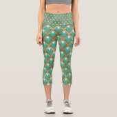 金ゴールドとアクアアールデコ幾何学模様 カプリレギンス (正面)