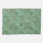 金ゴールドとアクアアールデコ幾何学模様 キッチンタオル (横)