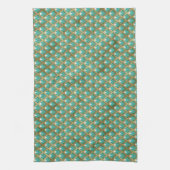 金ゴールドとアクアアールデコ幾何学模様 キッチンタオル (縦)