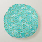 金ゴールドとアクアマロカン模様 ラウンドクッション (正面)