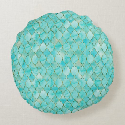 金ゴールドとアクアマロカン模様 ラウンドクッション (裏面)