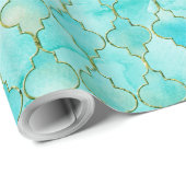 金ゴールドとアクアマロカン模様 ラッピングペーパー (ロールコーナー)