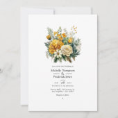 金ゴールドとエバーグリーンフローラ秋の結婚式 招待状 (正面)