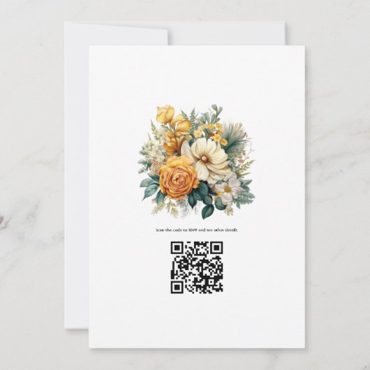 金ゴールドとエバーグリーンフローラ秋の結婚式 招待状 (裏面)