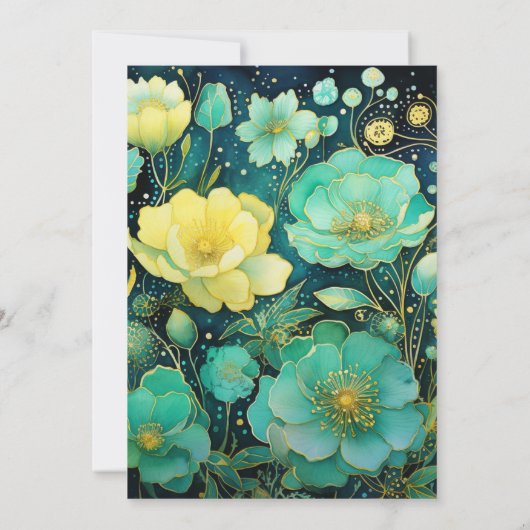 金ゴールドとエメラルドグリーン結婚フローラ 招待状 (裏面)