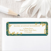 金ゴールドとエメラルドビクトリアンフローラレースアドレス ラベル (インサイチュ)