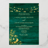 金ゴールドとエメラルド結婚グリーンのQRコード 箔招待状 (正面)