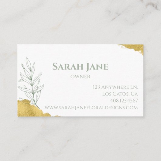 金ゴールドとエメラルド葉ズミニマリスト名刺 名刺 (裏面)