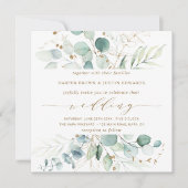 金ゴールドとエレガントグリーン結婚ボタニカル広場 招待状 (正面)