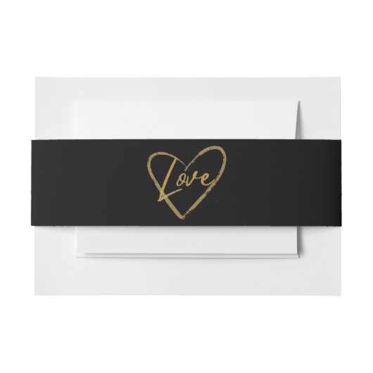 金ゴールドとエレガントコパントーンフォイルラブブラック 招待状ベリーバンド (正面例)