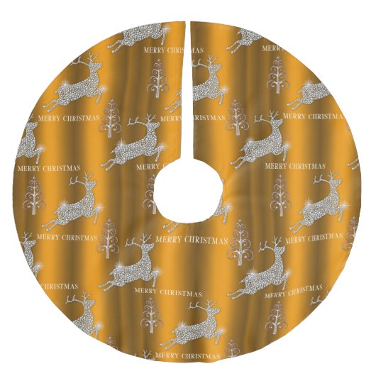 金ゴールドとエレガントダイヤモンドトナカイ金ゴールドクリスマス ブラッシュドポリエステルツリースカート (正面)