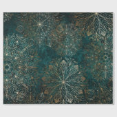 金ゴールドとエレガントティール(緑がかった色)グリーンフローラマンダラパターン ラッピングペーパー (フラット)